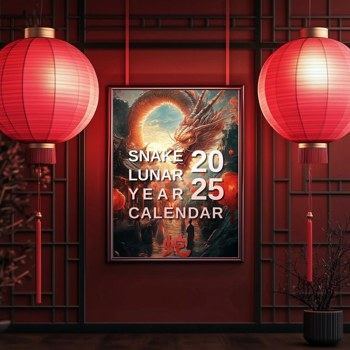 April 2025 Lunar Year Of The Snake Spiral Desk Calendar Wall Art - Image 2
