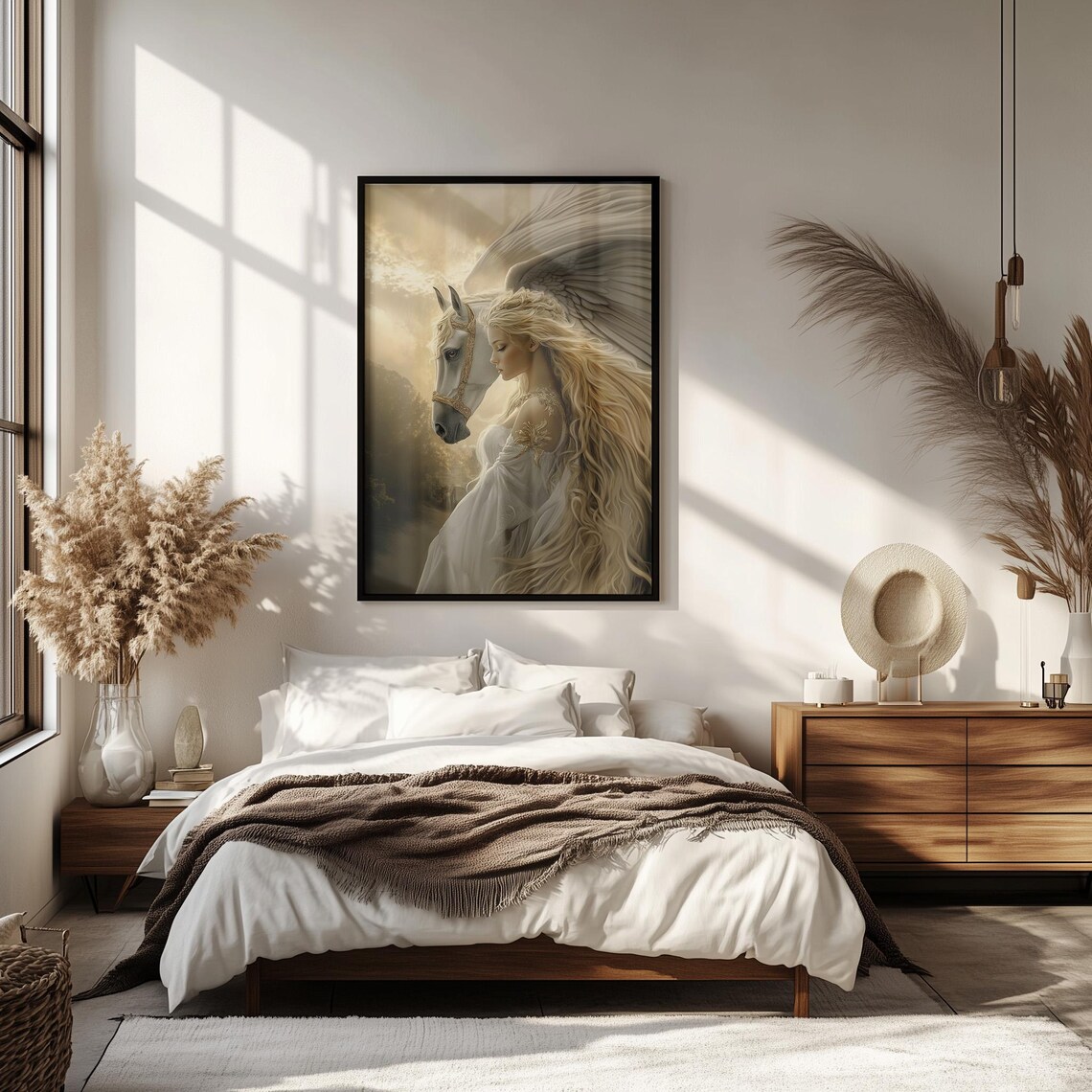 Pegasus Spirit Animal Goddess With White Winged Horse Fantasy Wall Art - Image 3