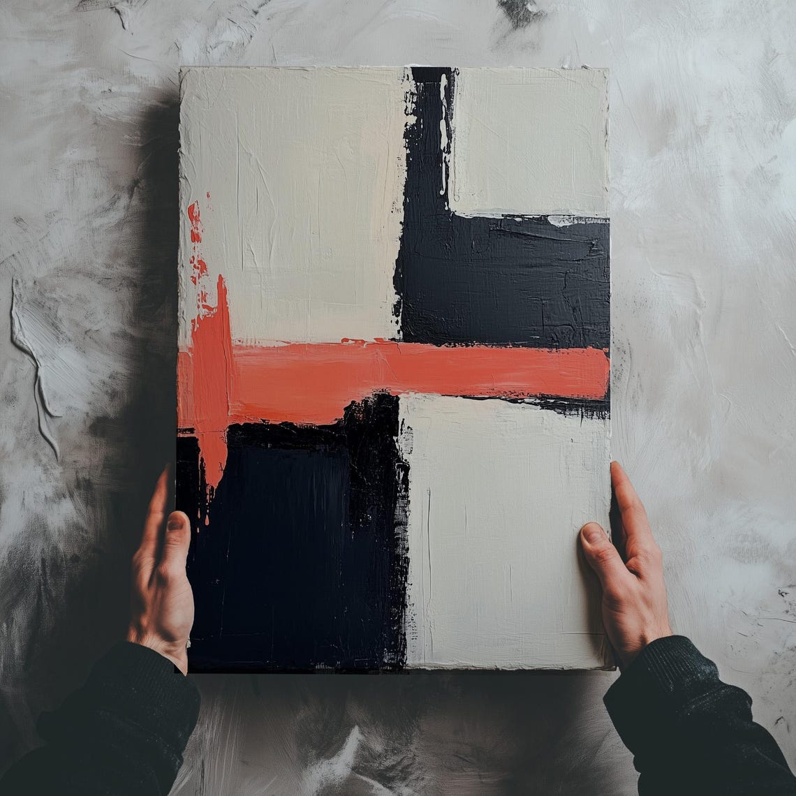 Modern Abstract Geometric Wall Art Minimalist Large Decor Vibrant Brush Strokes Contemporary Neutral Beige Painting Living Room Design - Image 2