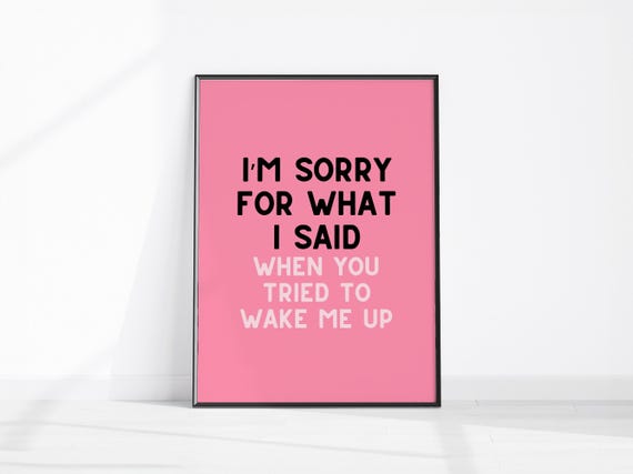 Im Sorry For What I Said When You Tried To Wake Me Up Funny Bedroom Wall Decor Fun Couples Art Kitchen Poster Apology