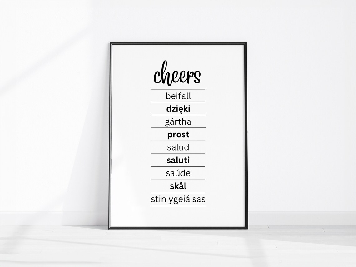 Cheers Sign in Different Languages Art Print