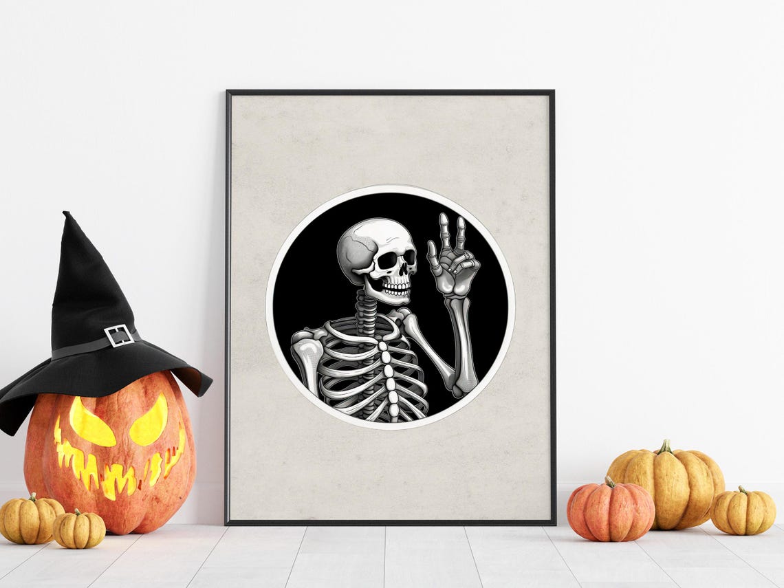Skeleton Spooky Wall Art Print Halloween Decor Poster Modern Kids Room Downloads