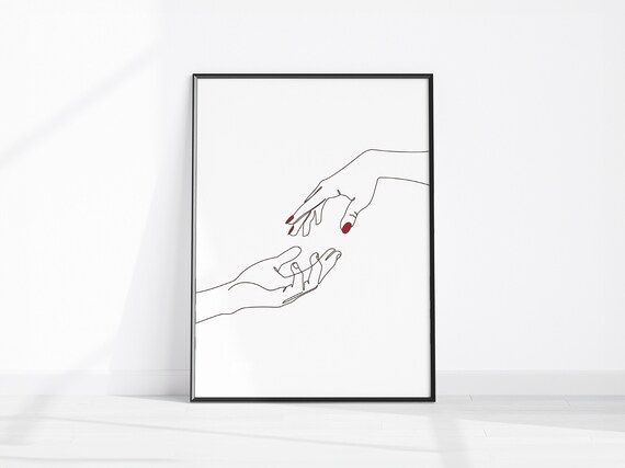 Hands Lovers Line Art Print Modern Continuous Wall Sketch Bedroom Instant Home Decor