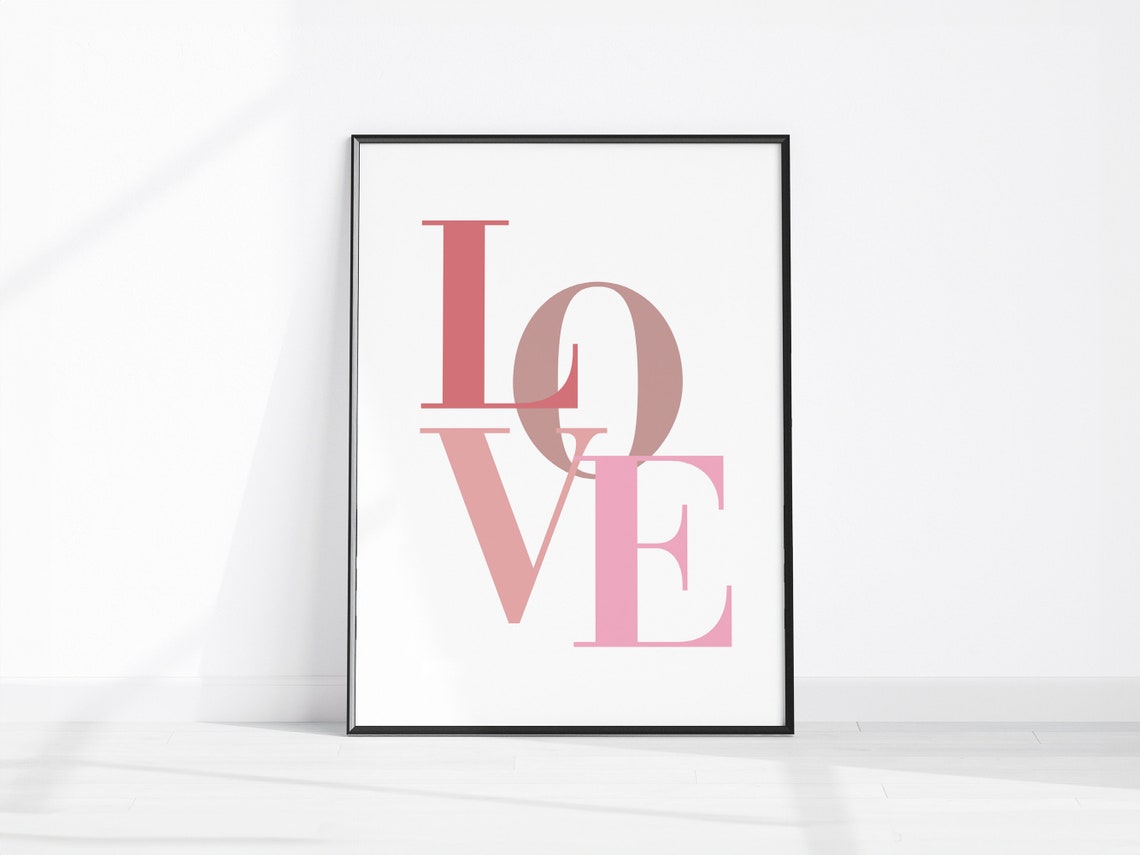 LOVE Stacked Serif Lettering Pink Typography Romantic Wall Print