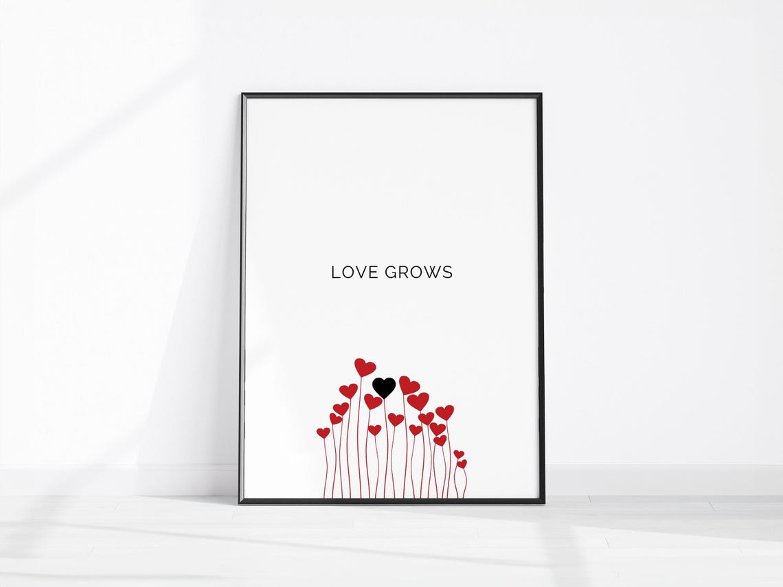 Love Grows Minimalist Red Heart Balloons Romantic Gift Poster
