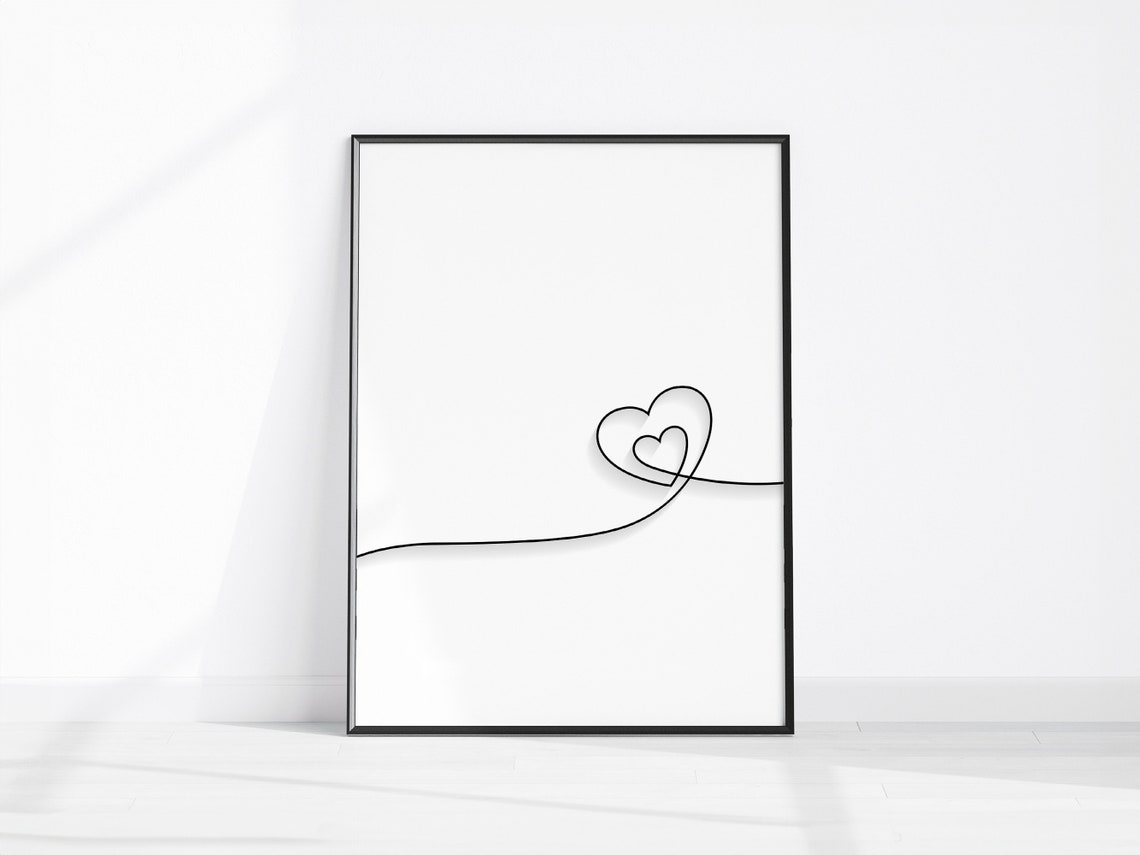 Continuous Line Heart Minimalist Sketch Poster Modern Black White Art
