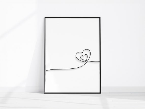 Heart Wall Art Line Print Double Love Poster Home Decor Bedroom Minimal Nursery