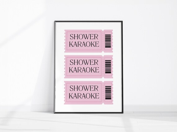 Shower Karaoke Pink Ticket Stub Retro Funny Bathroom Wall Poster