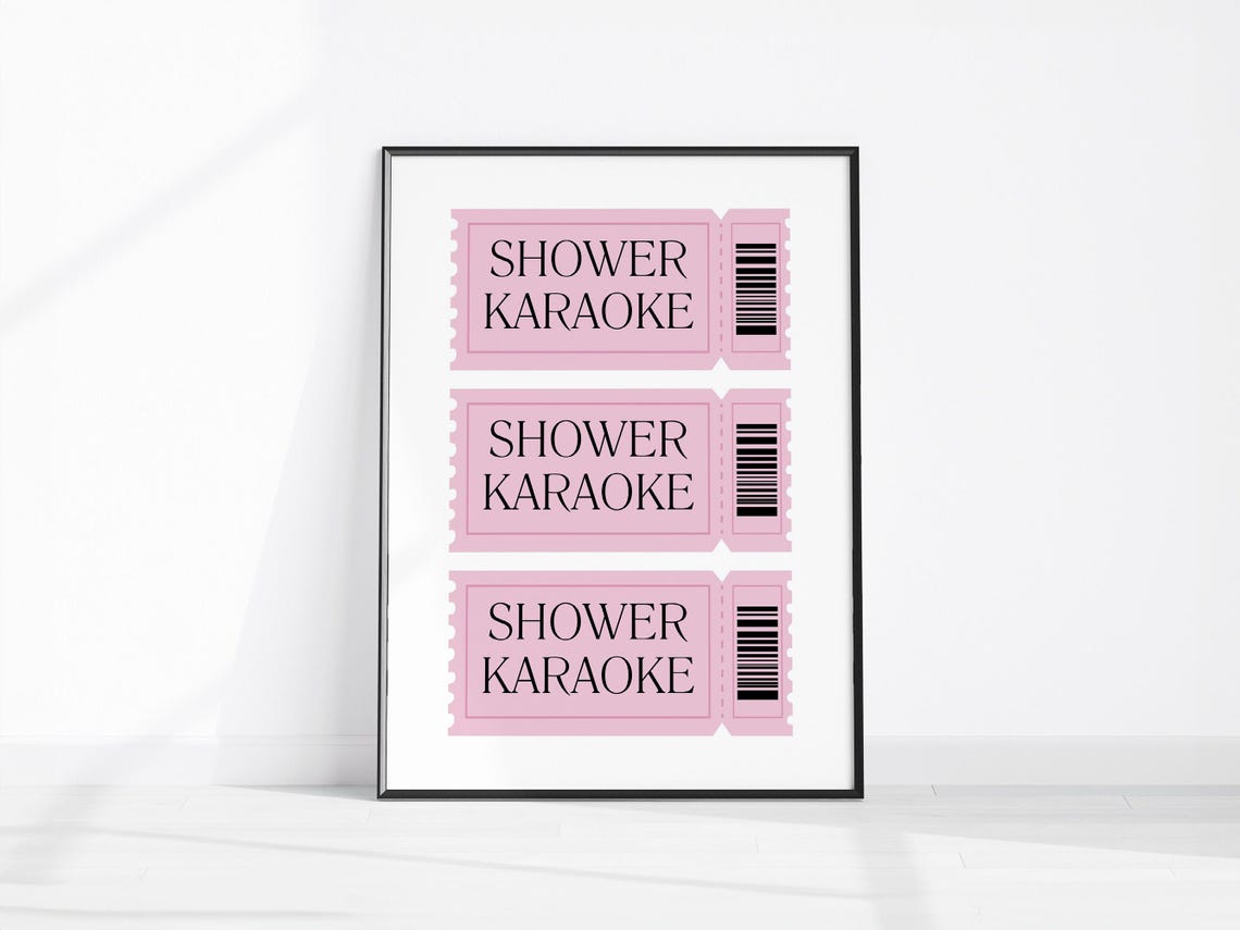 Shower Karaoke Pink Ticket Stub Retro Funny Bathroom Wall Poster
