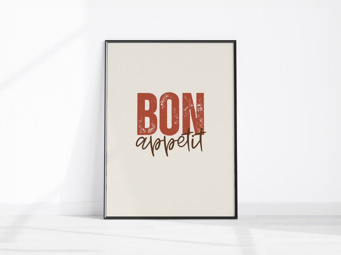 Bon Appetit Typography Kitchen Sign Rust Red on Cream Poster