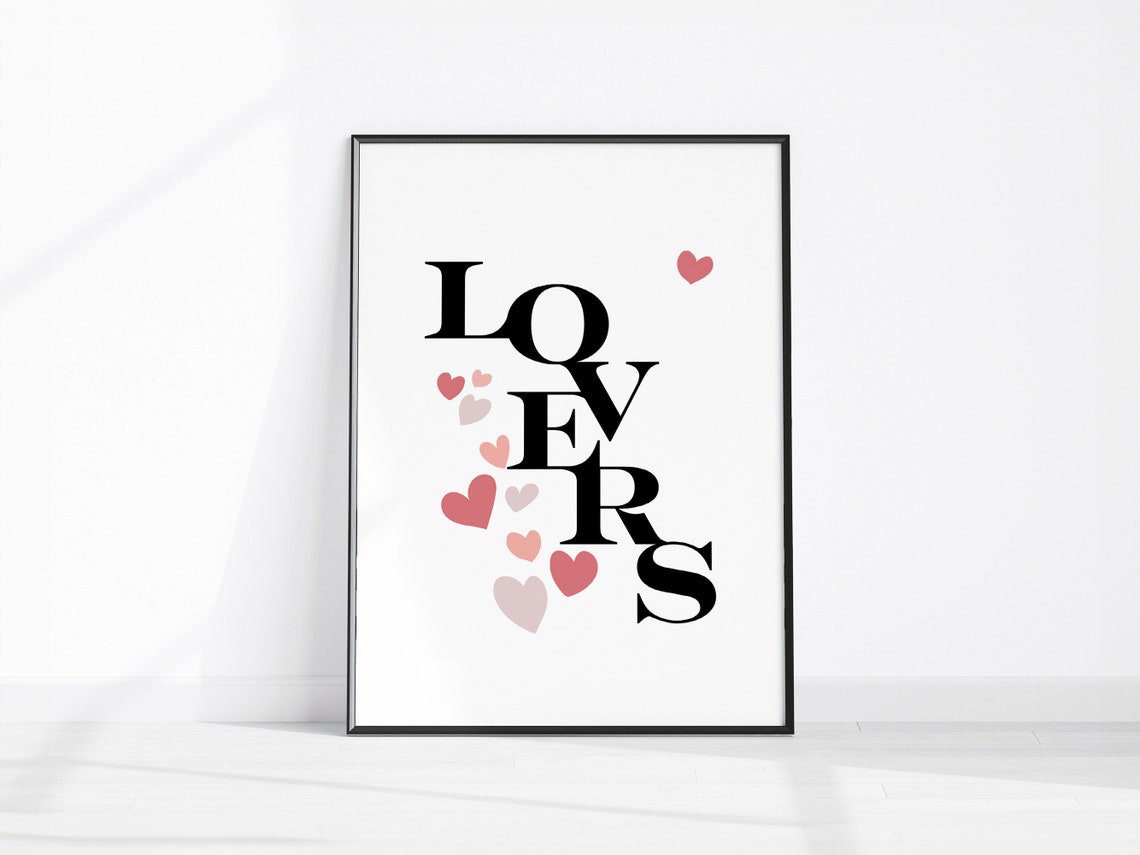 Lovers Bold Black Serif Typography Pink Hearts Minimalist Poster