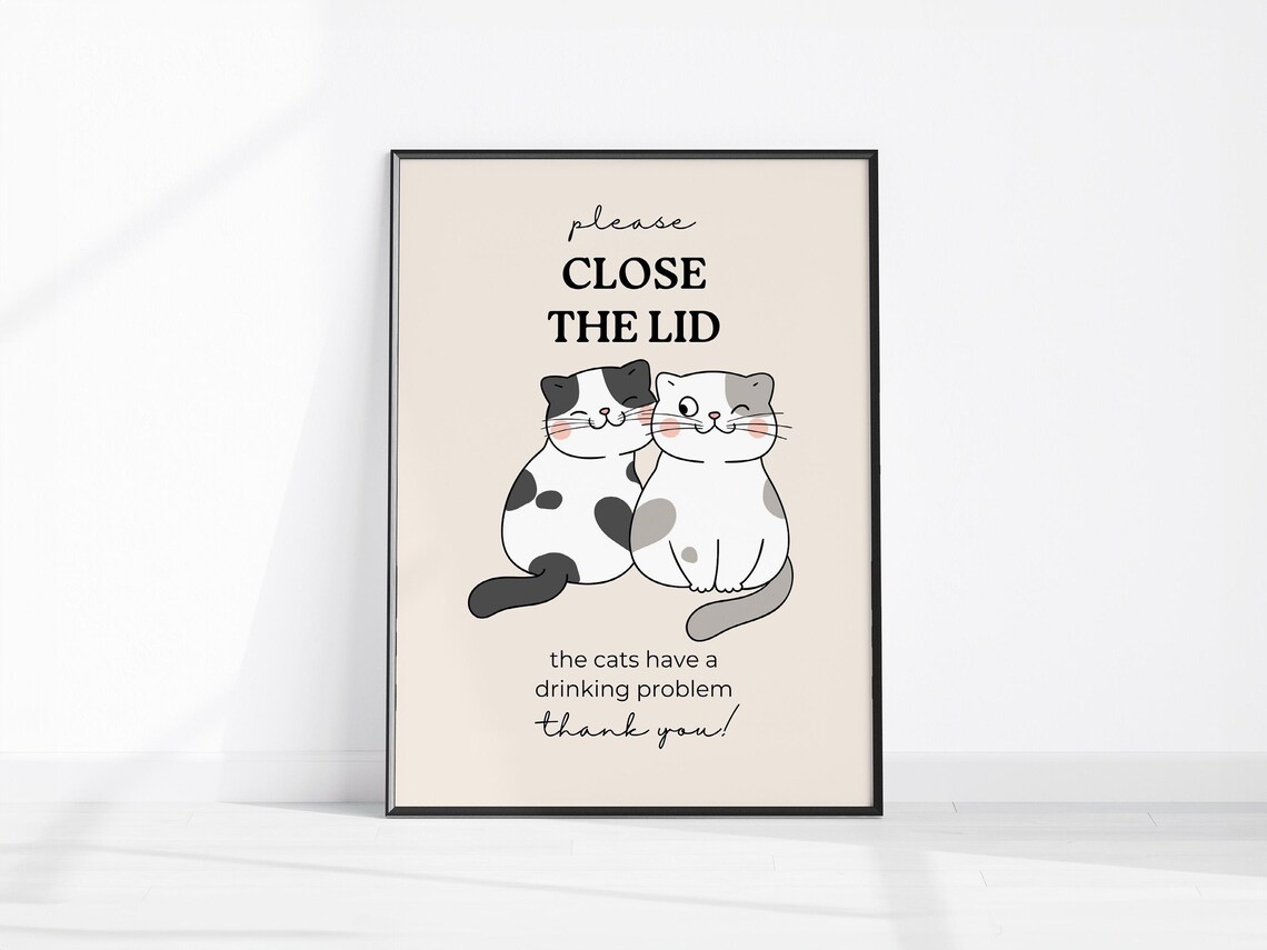 Cats Bathroom Wall Decor, Funny Cat Art Print