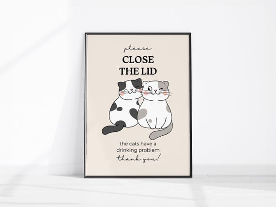 Cats Bathroom Wall Decor, Funny Cat Art Print