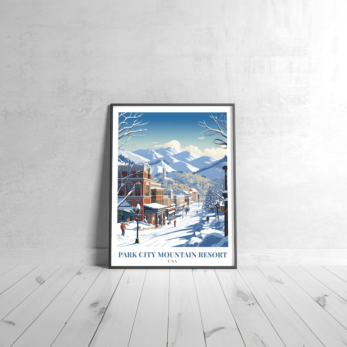 Park City Mountain Resort USA Snowy Main Street Vintage Travel Poster