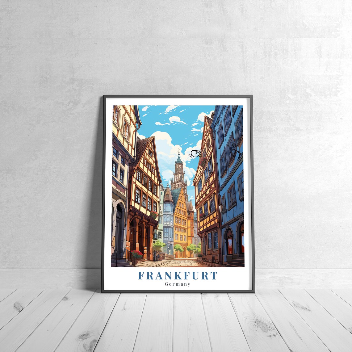 Historic Frankfurt Germany Old Town Street Vintage Travel Poster