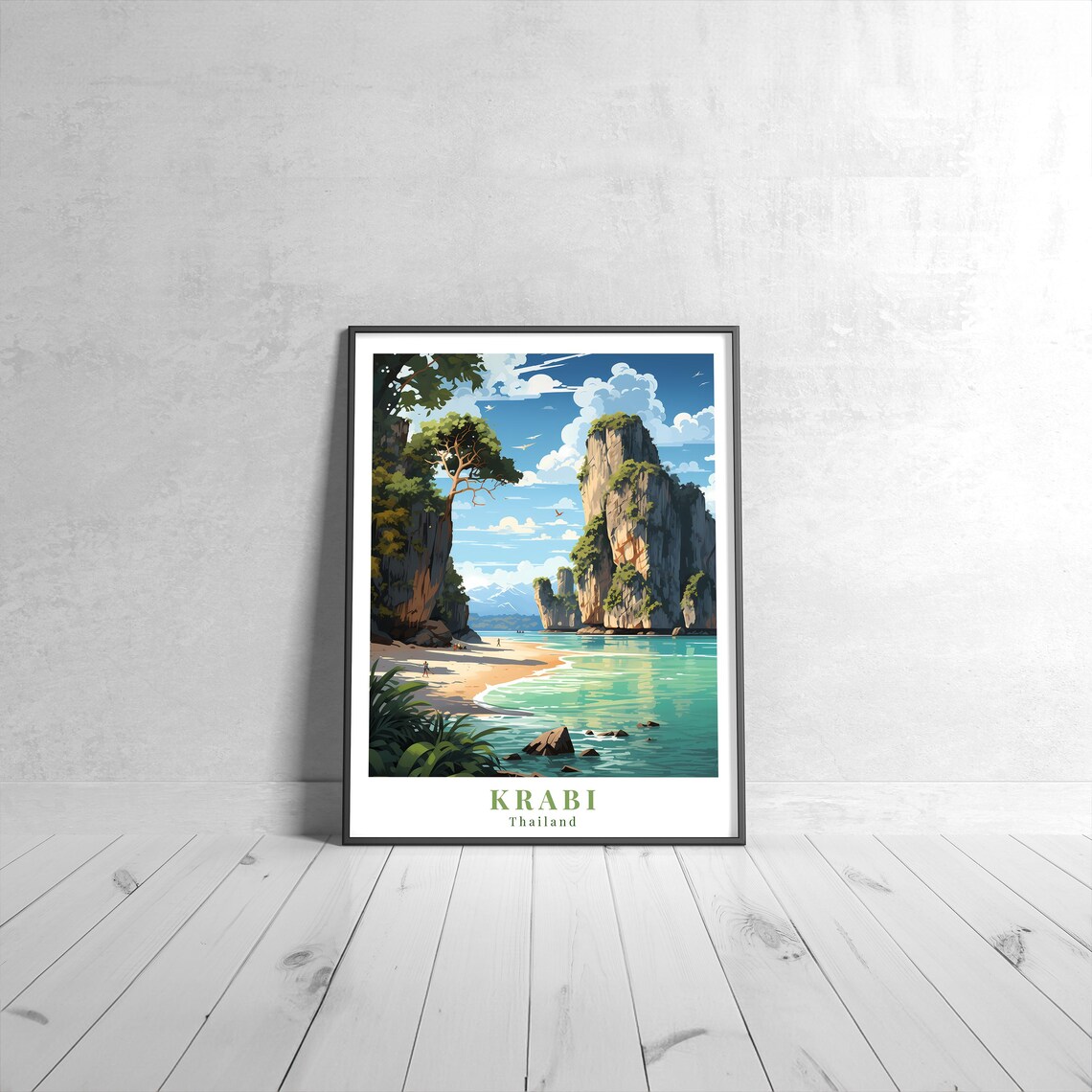 Krabi Thailand Limestone Cliffs Beach Turquoise Water Travel Poster