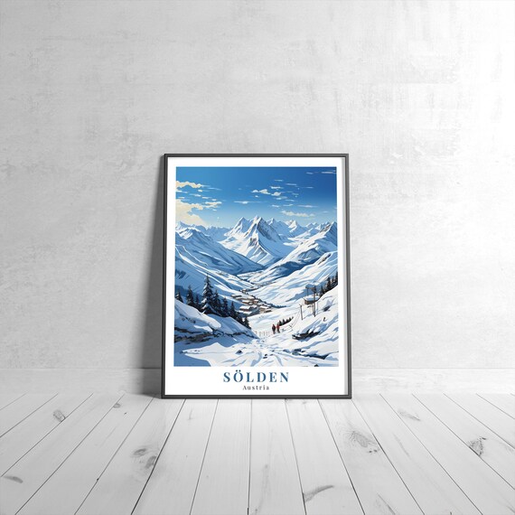 Solden Austria Vintage Travel Snowy Ski Resort Alpine Mountain View Poster