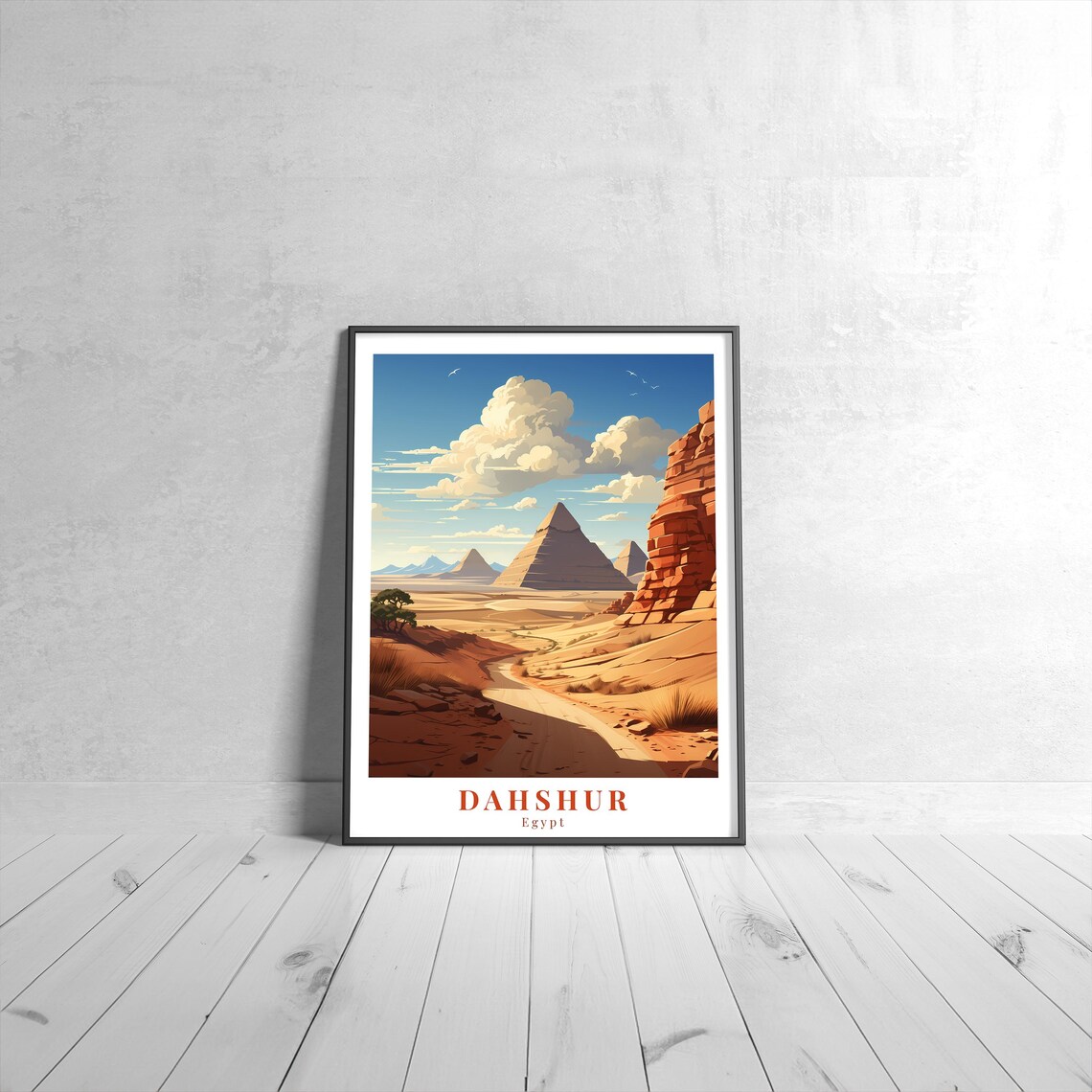 Dahshur Egypt Pyramids Vintage Retro Travel Poster Desert Landscape