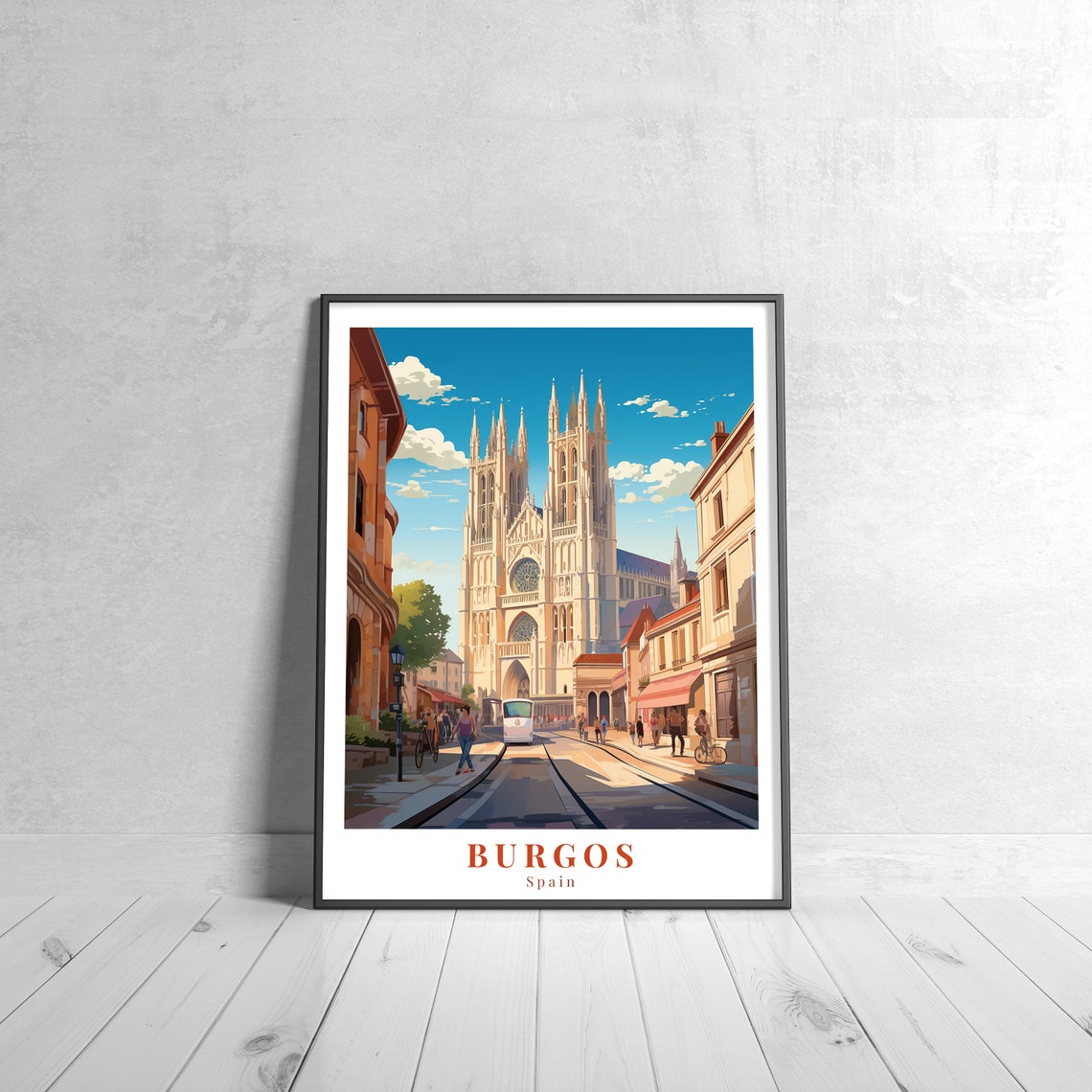 Burgos Spain Gothic Cathedral Old Town Street Vintage Travel Poster
