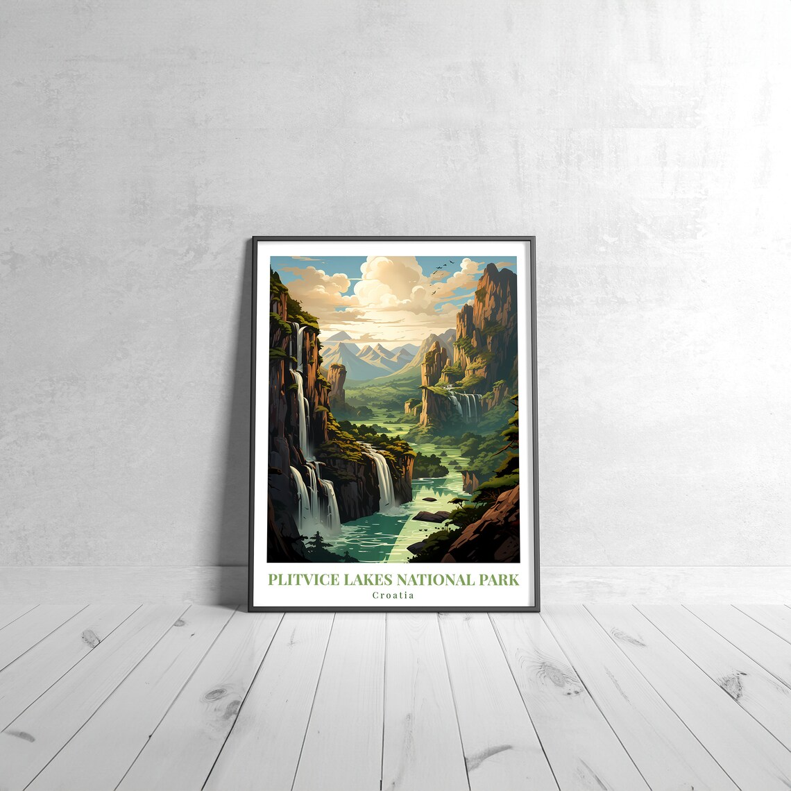 Plitvice Lakes National Park Croatia Vintage Retro Travel Poster Falls