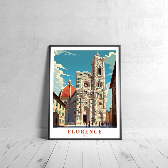 Florence Vintage Travel Poster, Retro Italy Art Print
