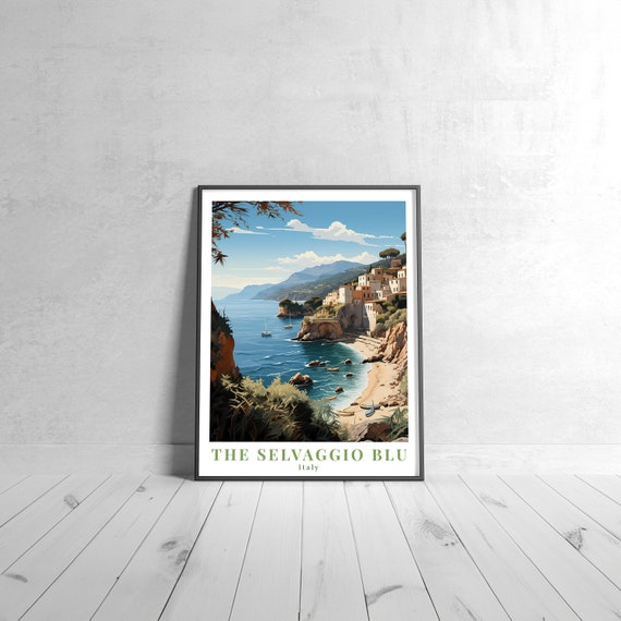 Selvaggio Blu Vintage Travel Poster Retro Italy Art Print Colorful Home Decor Wall Unique Gift