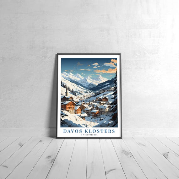 Davos Klosters Vintage Travel Poster Retro Switzerland Art Print Colorful Home Decor Wall Unique Gift
