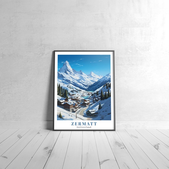 Zermatt Vintage Travel Poster Retro Switzerland Art Print Colorful Home Decor Wall Unique Gift
