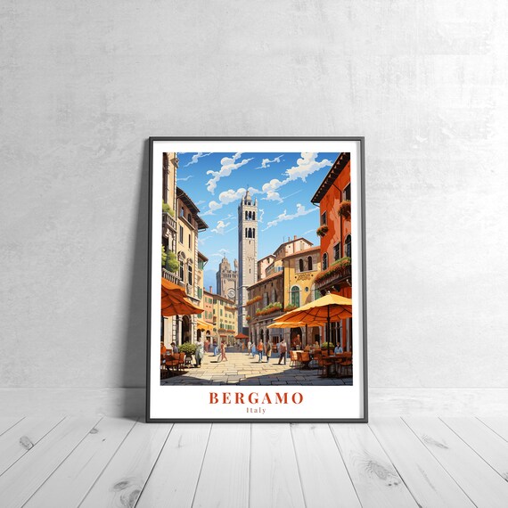 Bergamo Italy Piazza Vintage Travel Style City Scene Art Poster