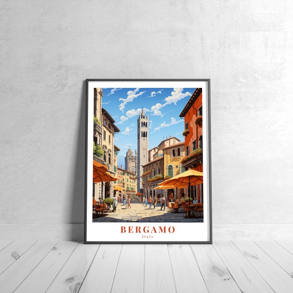 Bergamo Vintage Travel Poster Retro Italy Art Print Colorful Home Decor Wall Unique Gift