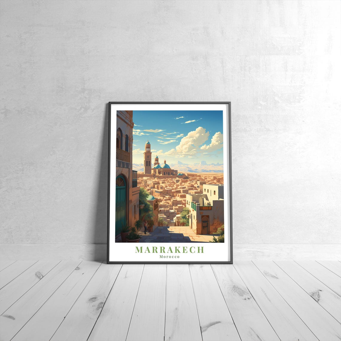 Marrakech Morocco Medina Old Town Mosque Minaret Travel Poster