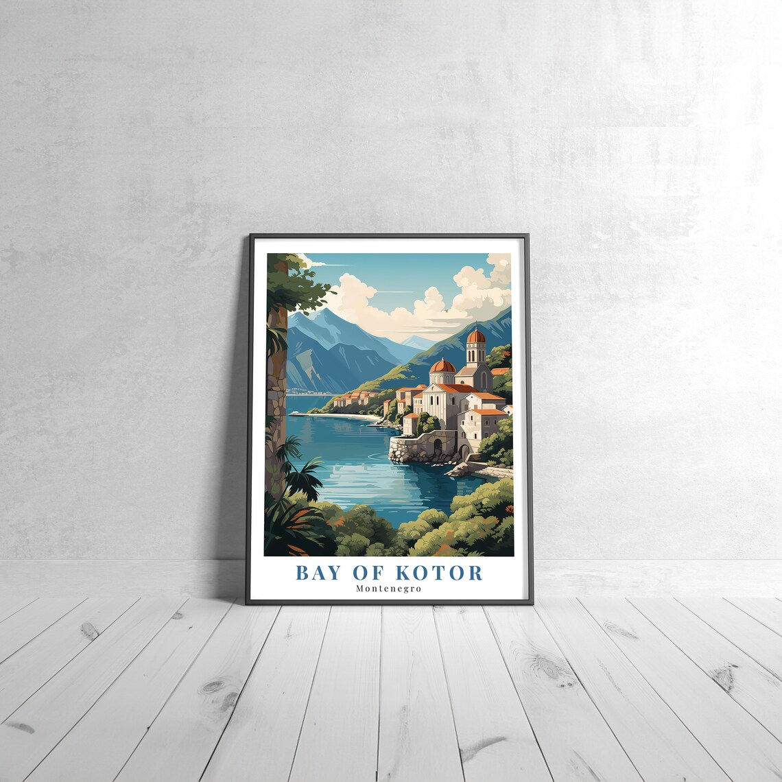 Bay Of Kotor Montenegro Seaside Old Town Vintage Travel Poster