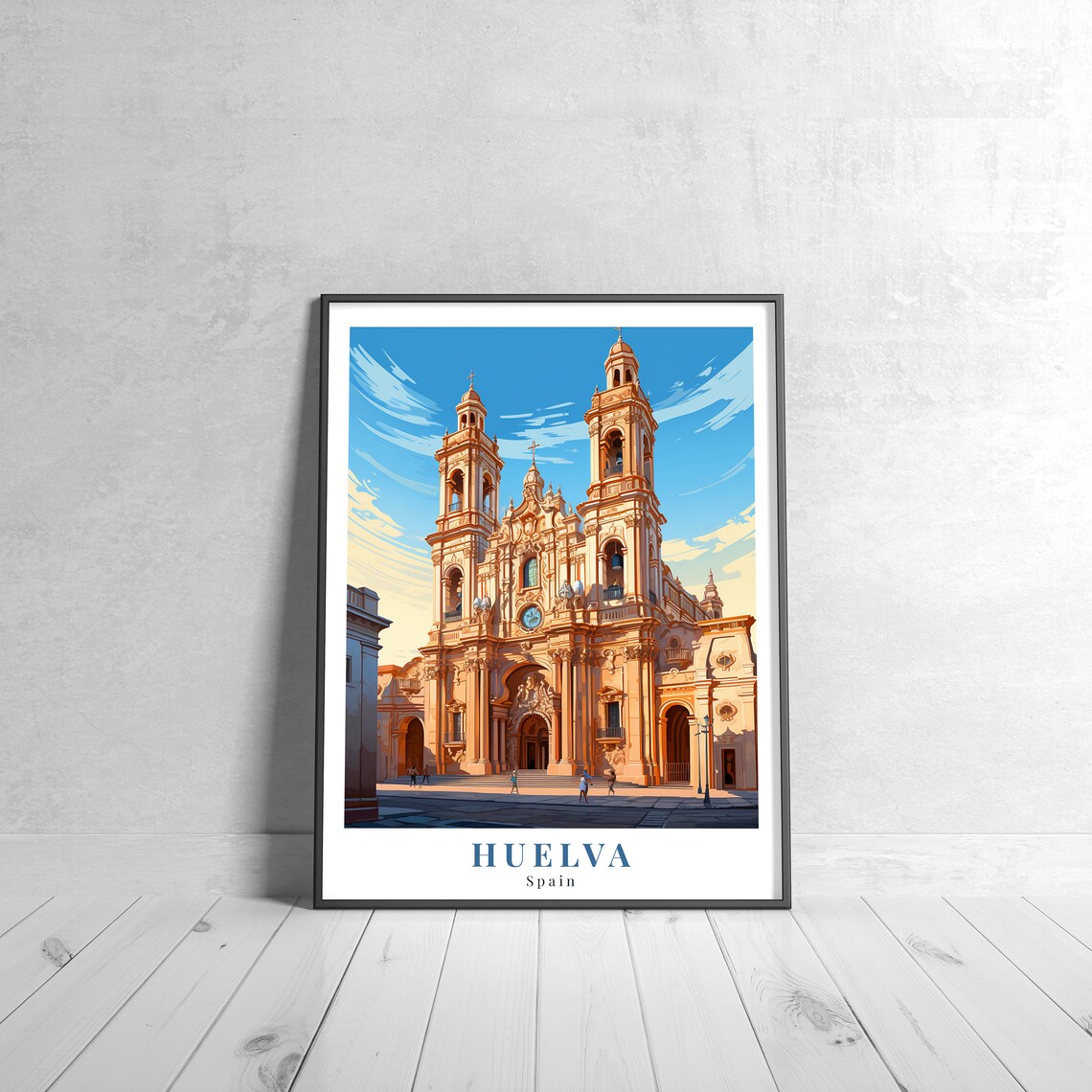Huelva Spain Vintage Travel Poster Twin Tower Cathedral View