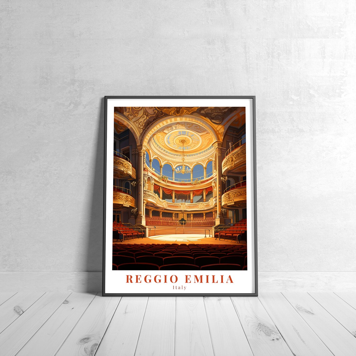 Reggio Emilia Italy Grand Opera House Interior Vintage Travel Poster