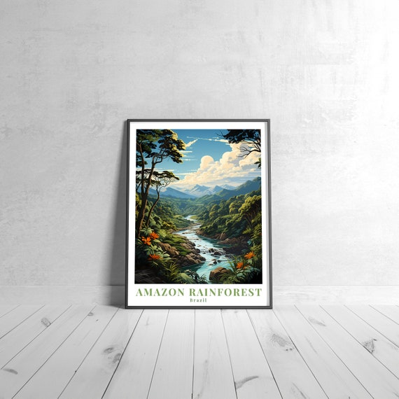 Amazon Rainforest Vintage Travel Poster Retro Brazil Art Print Colorful Home Decor Wall Unique Gift