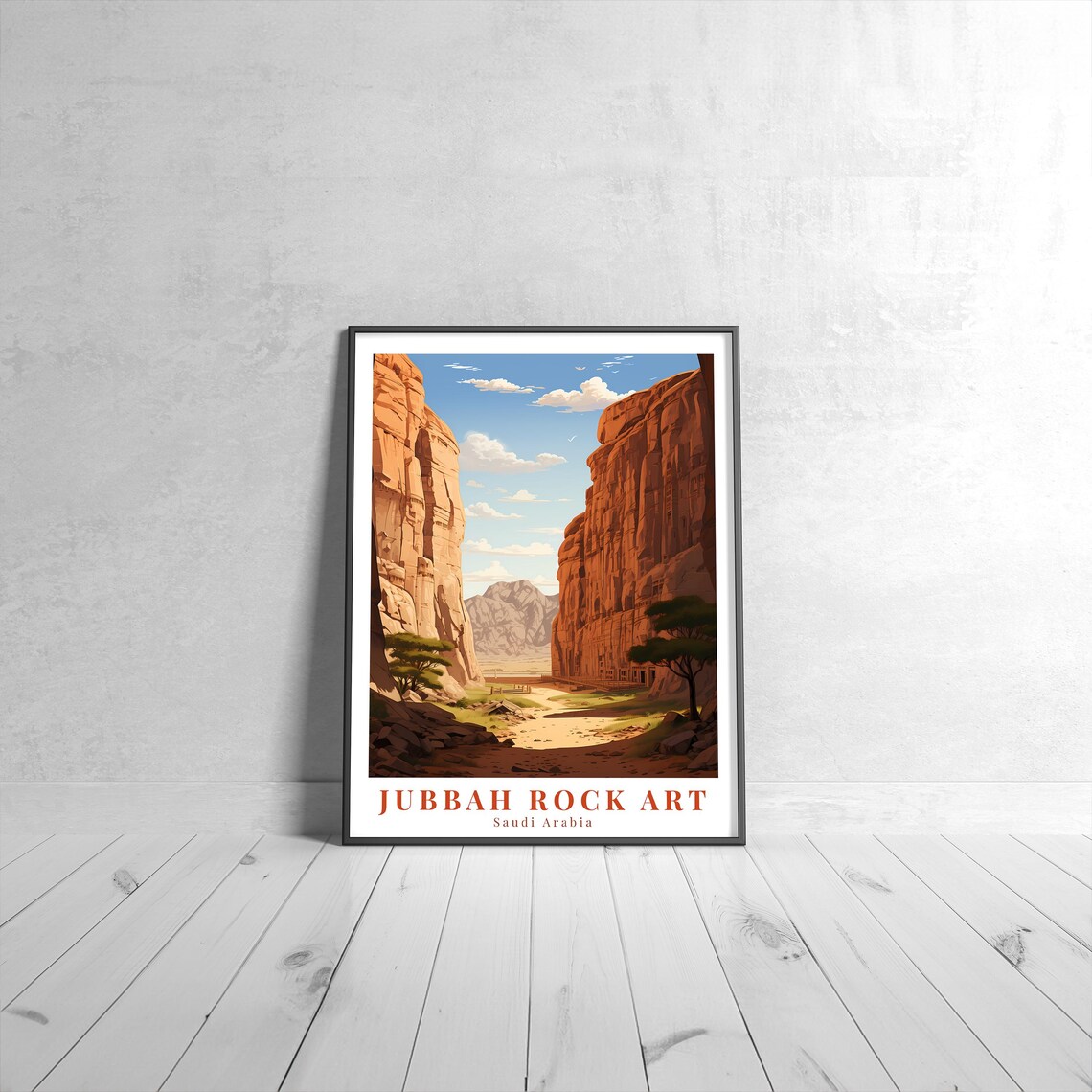 Jubbah Rock Art Vintage Travel Poster, Saudi Arabia