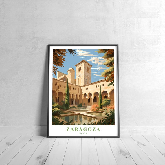 Zaragoza Vintage Travel Poster Retro Spain Art Print Colorful Home Decor Wall Unique Gift