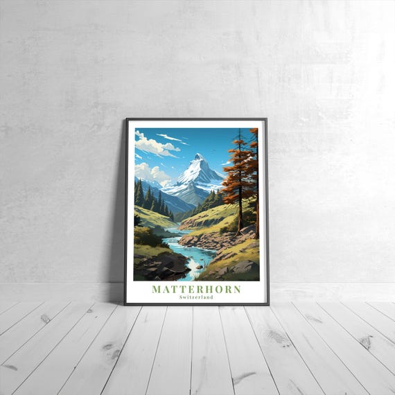 Matterhorn Vintage Travel Poster Retro Switzerland Art Print Colorful Home Decor Wall Unique Gift
