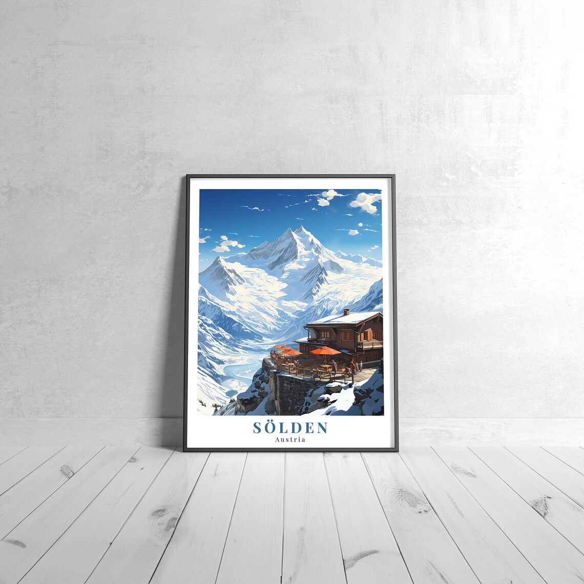 Sölden Austria Alpine Chalet Snowy Peaks Vintage Travel Poster