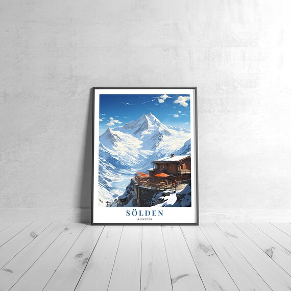 Sölden Austria Alpine Chalet Snowy Peaks Vintage Travel Poster