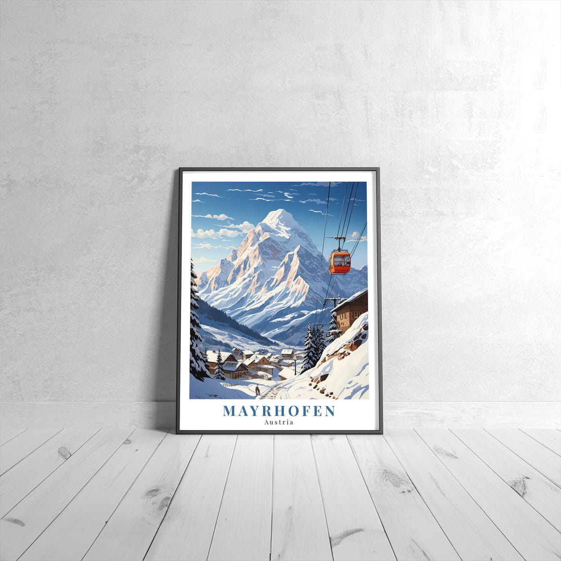 Mayrhofen Austria Vintage Ski Travel Poster With Mountain And Gondola