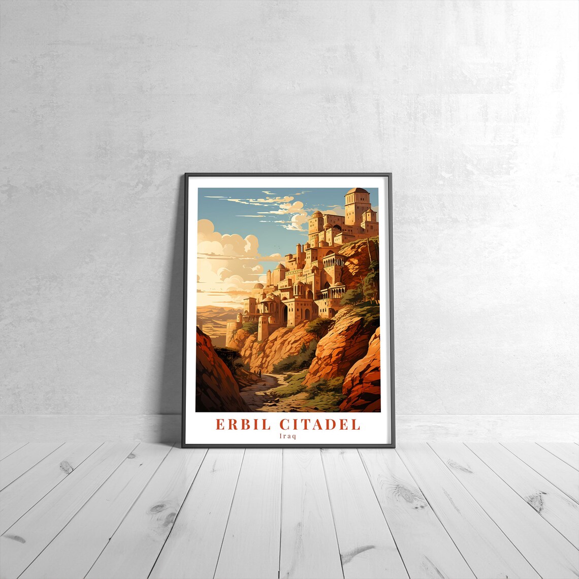 Erbil Citadel Iraq Ancient Hilltop Fortress Vintage Travel Poster