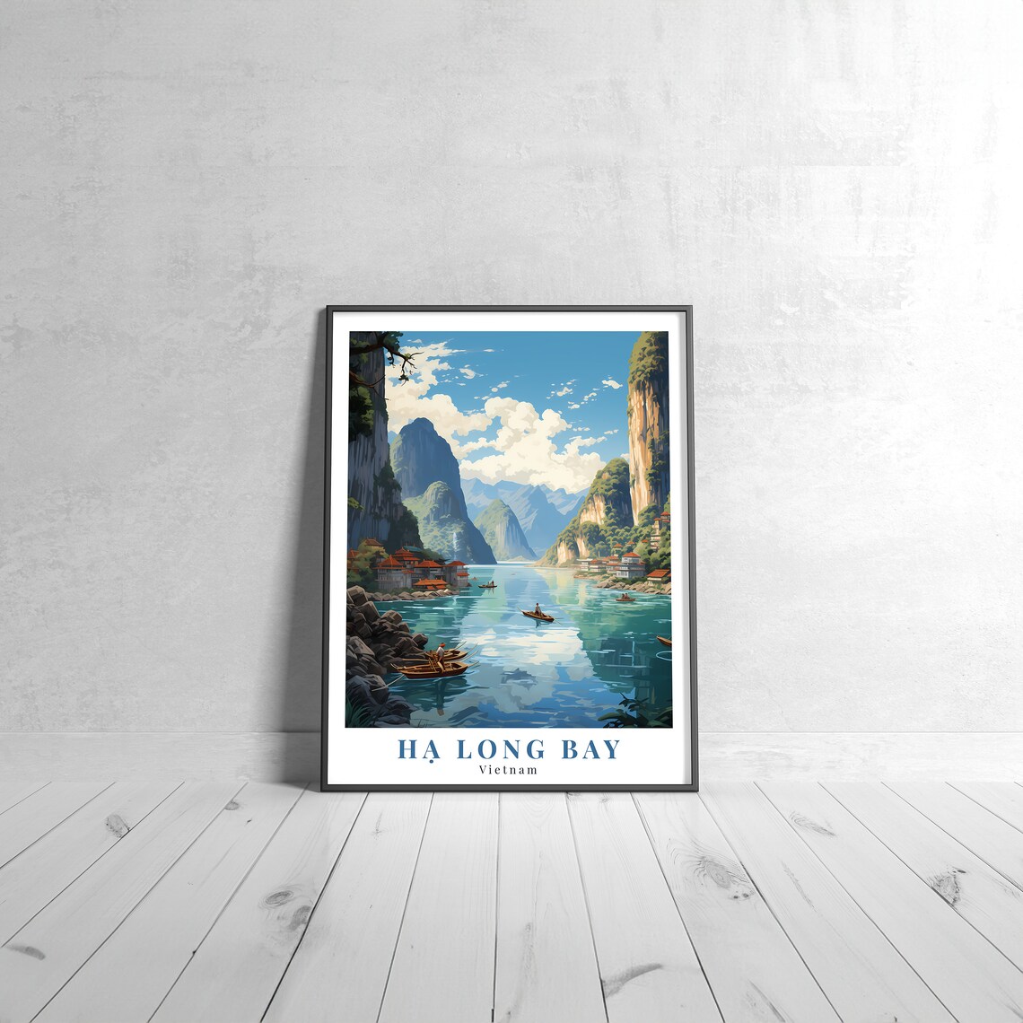 Ha Long Bay Vietnam Limestone Karsts Retro Travel Illustrated Poster