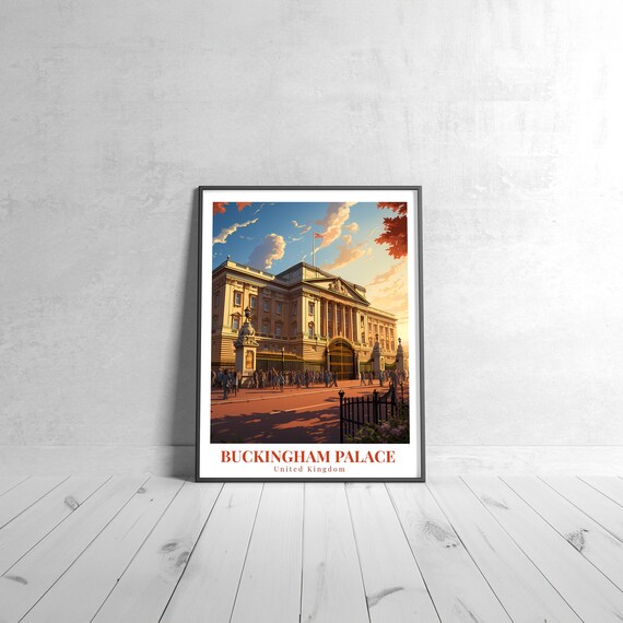 Buckingham Palace Vintage Travel Poster Retro United Kingdom Art Print Colorful Home Decor Wall Unique Gift
