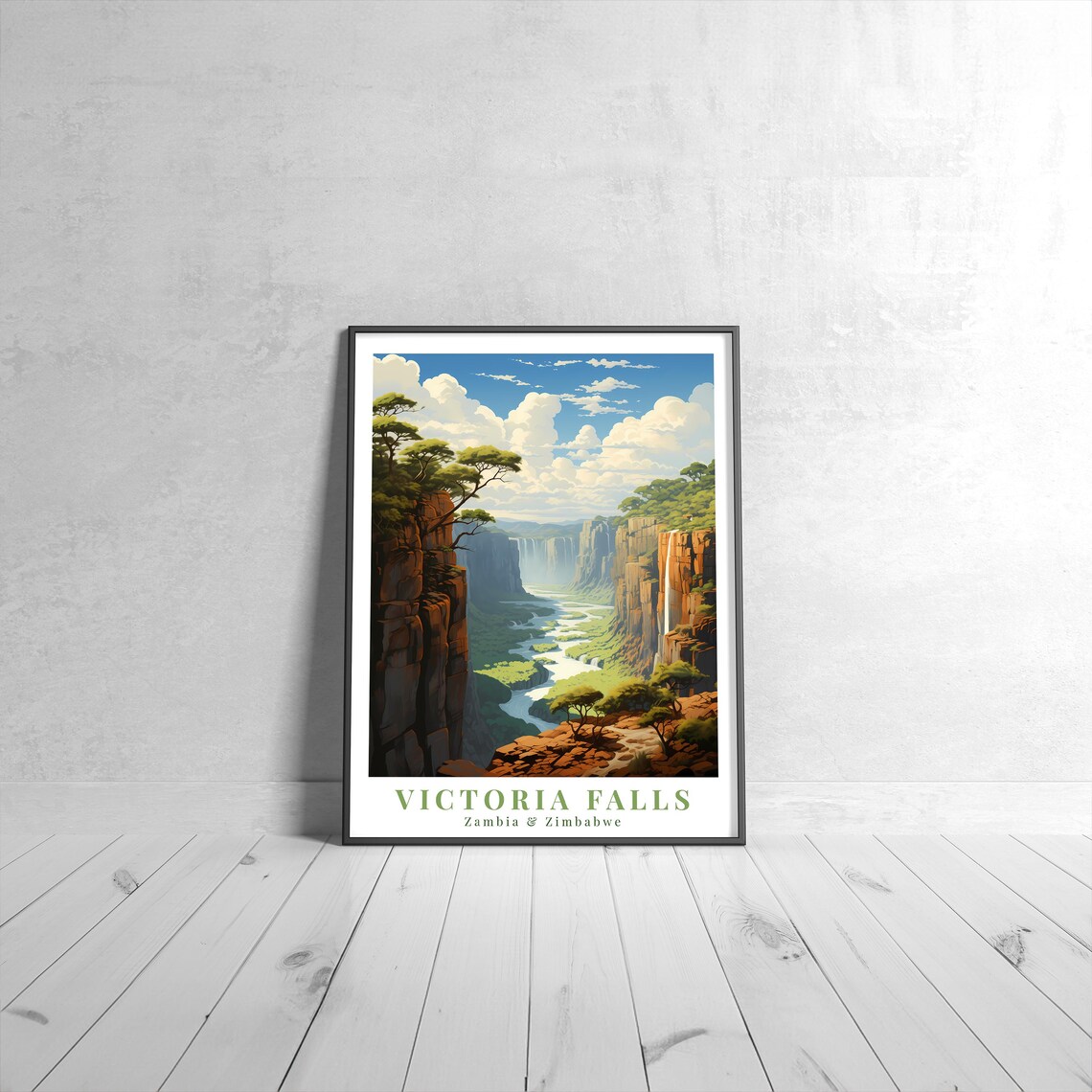 Victoria Falls Vintage Travel Poster, Zambia Zimbabwe