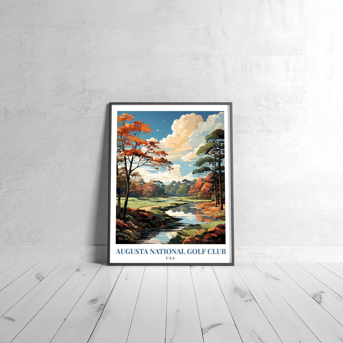 Augusta National Golf Club USA Autumn Creek Scene Travel Poster