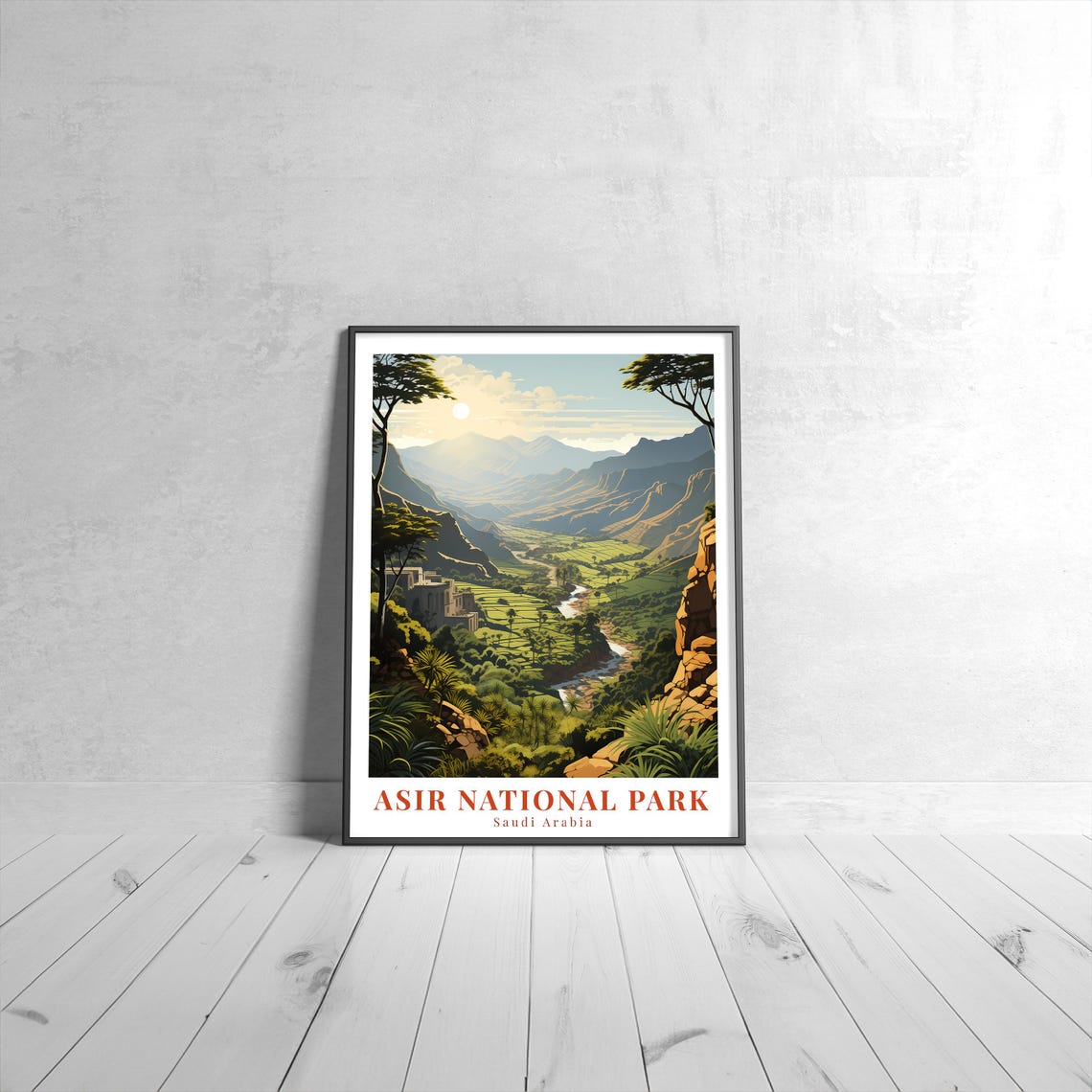 Asir National Park Saudi Arabia Vintage Travel Poster Mountain Valley