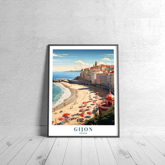 Gijon Vintage Travel Poster Retro Spain Art Print Colorful Home Decor Wall Unique Gift