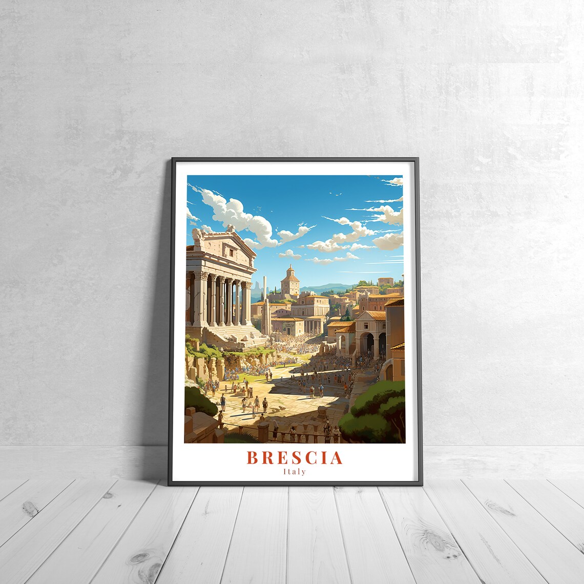Brescia Italy Ancient Roman Temple Ruins Vintage Travel Art Poster