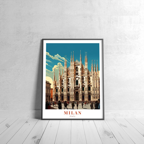 Milan Vintage Travel Poster Retro Italy Art Print Colorful Home Decor Wall Unique Gift